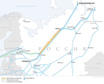 Схема газопроводов «Ухта — Торжок» и «Ухта — Торжок — 2»