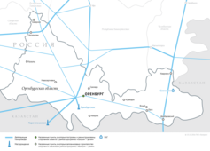 Схема магистральных газопроводов в Оренбургской области